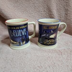 The Polar Express 3D Coffee Mugs, Believe and All Aboard Designs- Set of 2